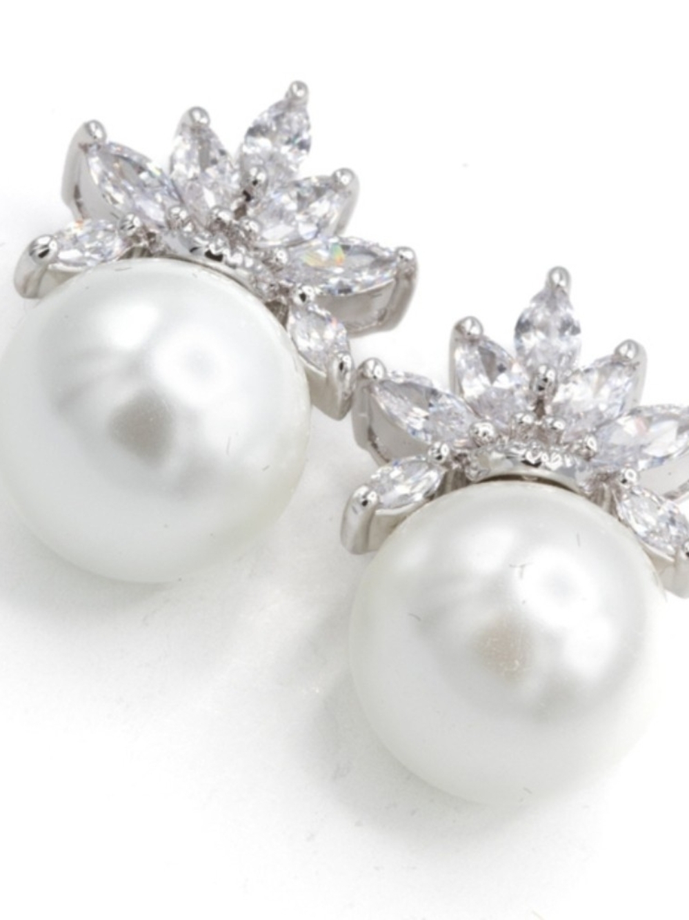 Pearl & Crystal Cluster Stud Earrings - White